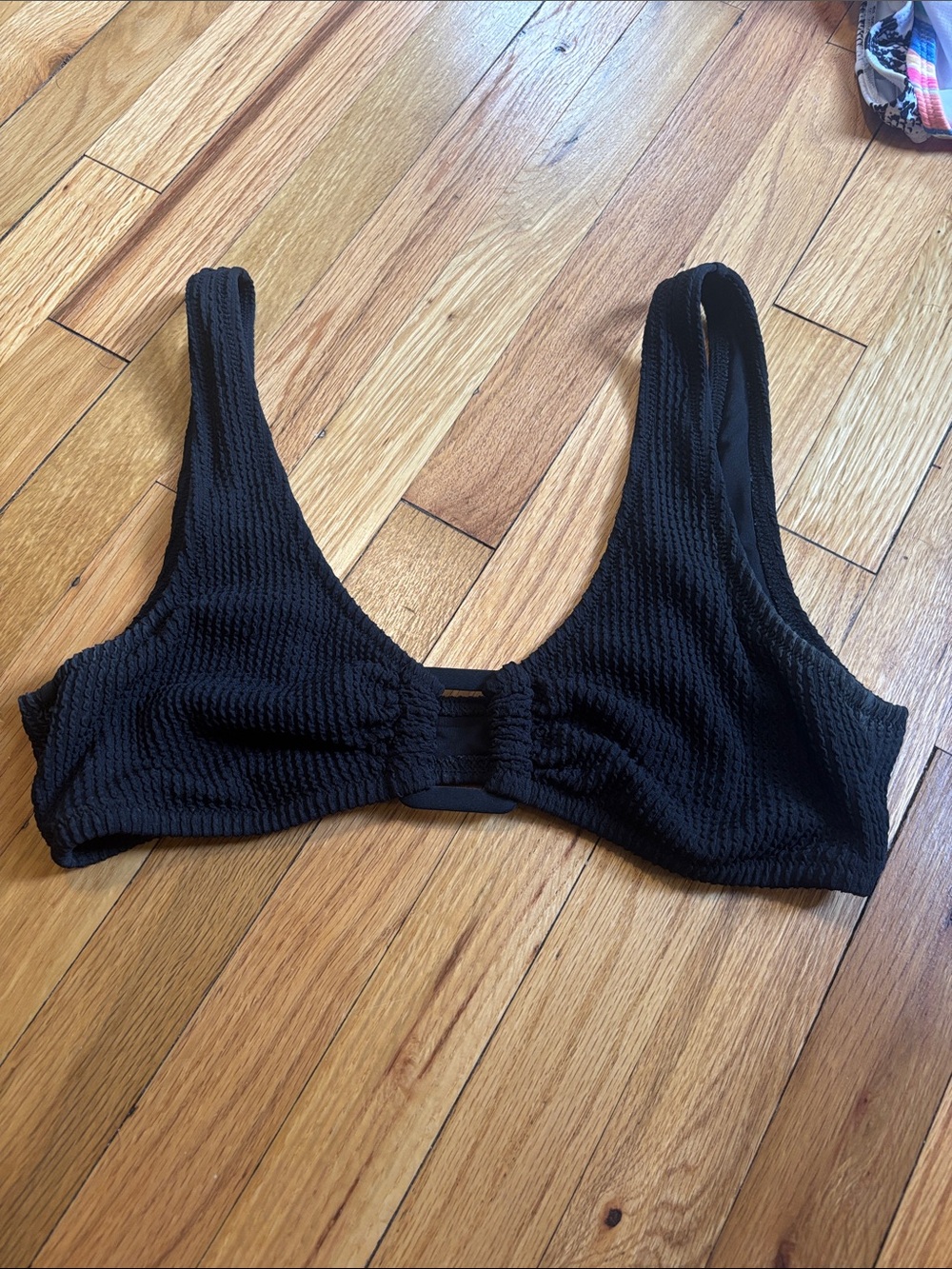 aerie Black Textured Bikini Top